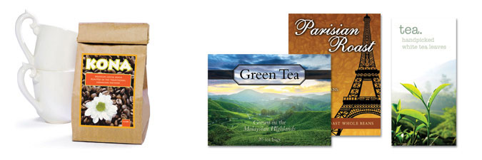 Coffee and Tea labels made with the Primera LX900 label printer Coffee and Tea Labels